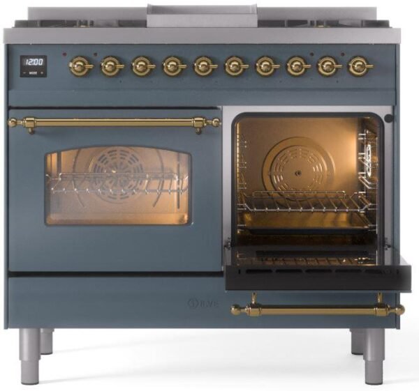 ILVE Nostalgie II 40" Dual Fuel Natural Gas Range in Blue Grey with Brass Trim, UPD40FNMPBGG - Image 5