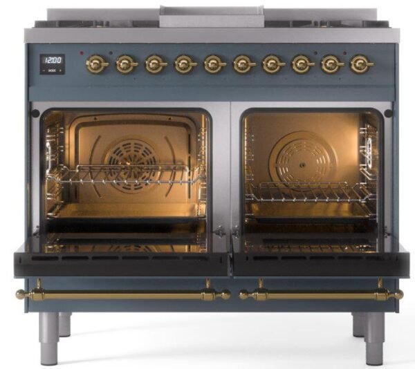 ILVE Nostalgie II 40" Dual Fuel Natural Gas Range in Blue Grey with Brass Trim, UPD40FNMPBGG - Image 2