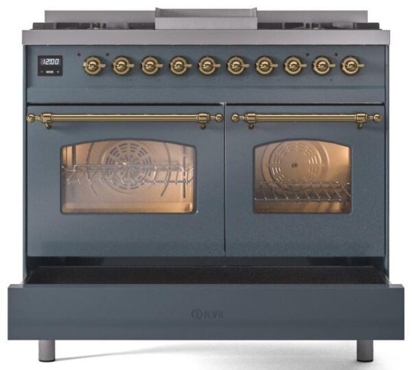 ILVE Nostalgie II 40" Dual Fuel Natural Gas Range in Blue Grey with Brass Trim, UPD40FNMPBGG - Image 6