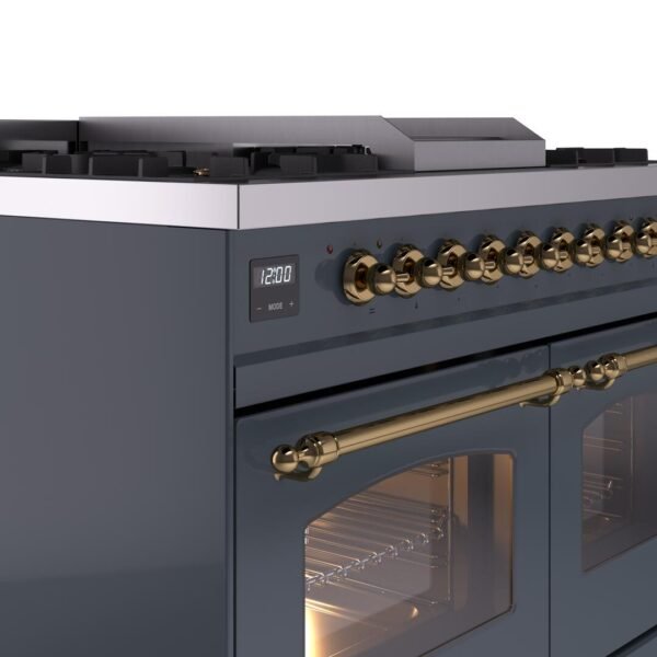 ILVE Nostalgie II 40" Dual Fuel Natural Gas Range in Blue Grey with Brass Trim, UPD40FNMPBGG - Image 7