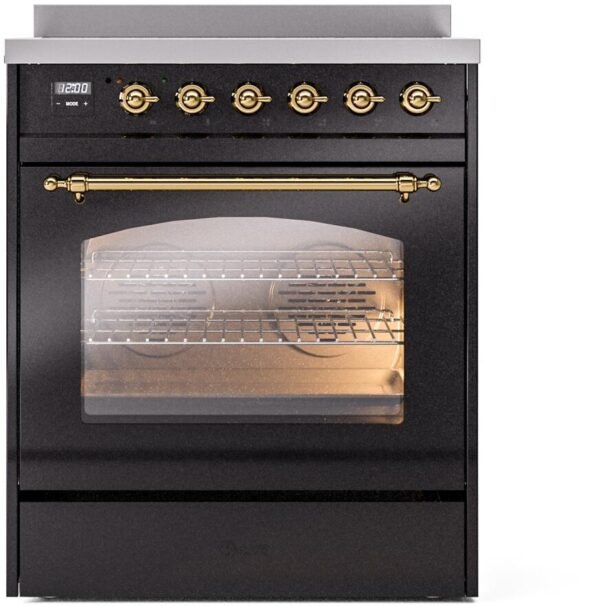 ILVE Nostalgie II 30" Induction Range with Element Stove and Electric Oven in Black with Brass Trim, UPI304NMPBKG - Image 3