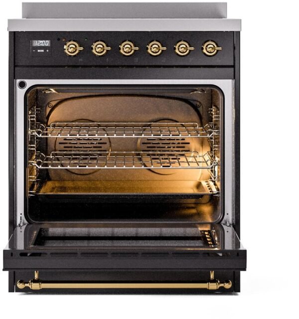 ILVE Nostalgie II 30" Induction Range with Element Stove and Electric Oven in Black with Brass Trim, UPI304NMPBKG - Image 2