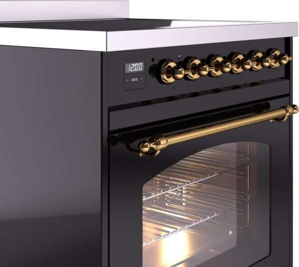 ILVE Nostalgie II 30" Induction Range with Element Stove and Electric Oven in Black with Brass Trim, UPI304NMPBKG - Image 5