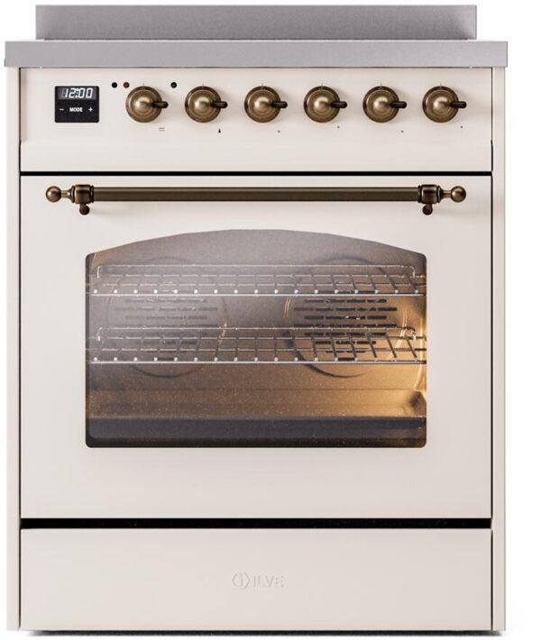 ILVE Nostalgie II 30" Induction Range with Element Stove and Electric Oven in Antique White with Bronze Trim, UPI304NMPAWB - Image 3