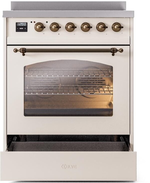 ILVE Nostalgie II 30" Induction Range with Element Stove and Electric Oven in Antique White with Bronze Trim, UPI304NMPAWB - Image 4