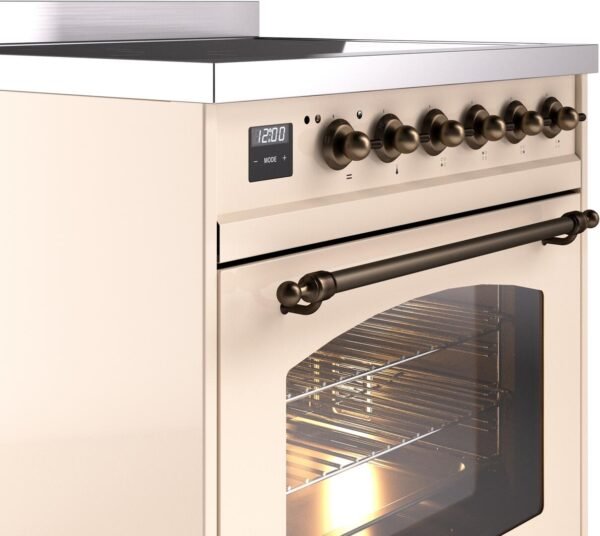 ILVE Nostalgie II 30" Induction Range with Element Stove and Electric Oven in Antique White with Bronze Trim, UPI304NMPAWB - Image 5