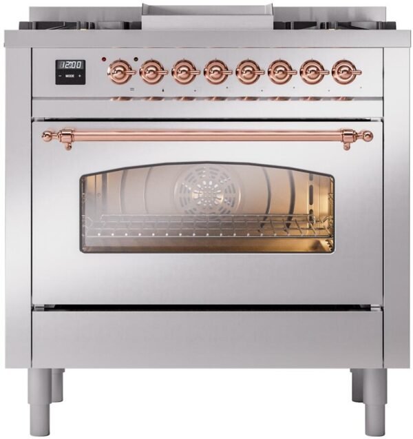 ILVE Nostalgie II 36" Dual Fuel Propane Gas Range in Stainless Steel with Copper Trim, UP36FNMPSSPLP - Image 3