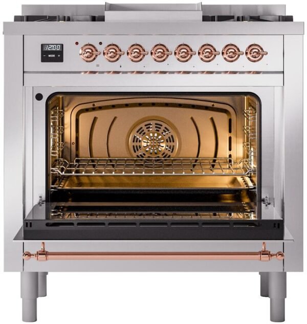 ILVE Nostalgie II 36" Dual Fuel Propane Gas Range in Stainless Steel with Copper Trim, UP36FNMPSSPLP - Image 2