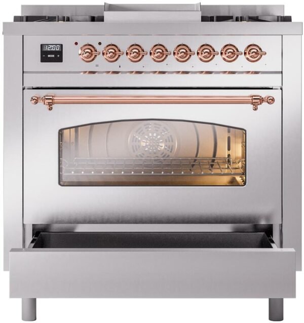 ILVE Nostalgie II 36" Dual Fuel Propane Gas Range in Stainless Steel with Copper Trim, UP36FNMPSSPLP - Image 4