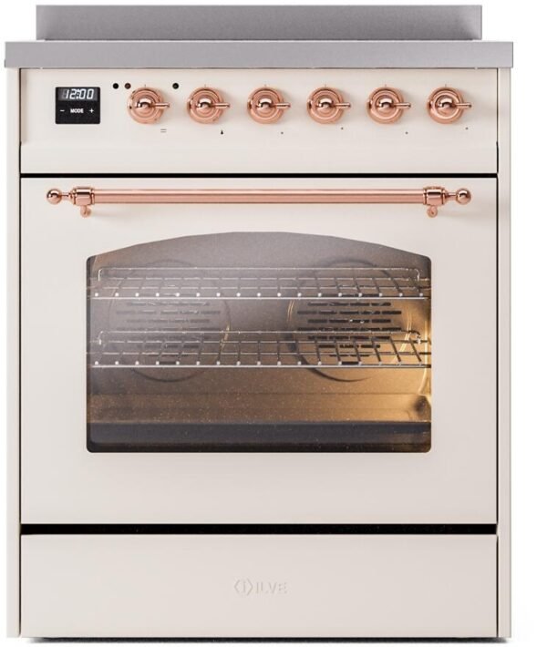 ILVE Nostalgie II 30" Induction Range with Element Stove and Electric Oven in Antique White with Copper Trim, UPI304NMPAWP - Image 3