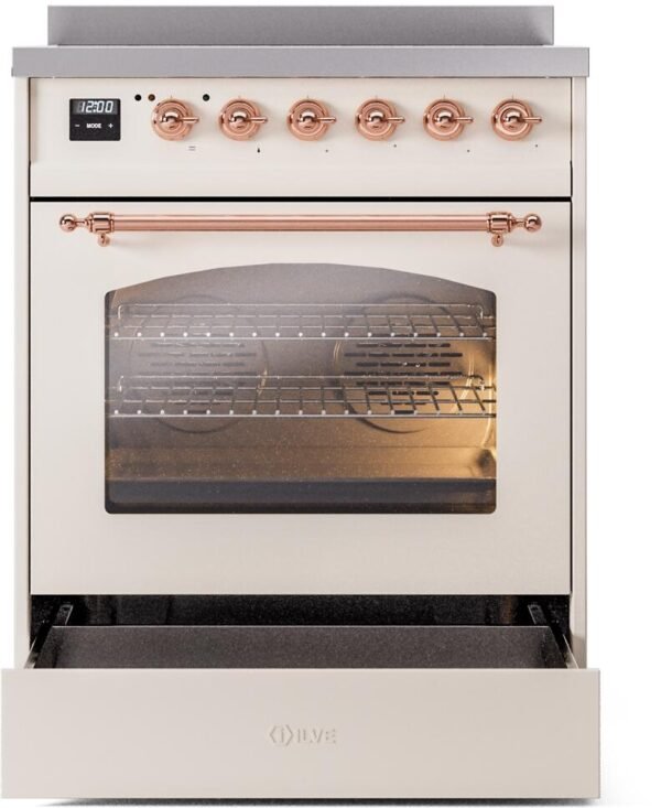 ILVE Nostalgie II 30" Induction Range with Element Stove and Electric Oven in Antique White with Copper Trim, UPI304NMPAWP - Image 4