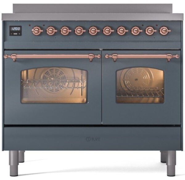 ILVE Nostalgie II 40" Induction Range with Element Stove and Electric Oven in Blue Grey with Copper Trim, UPDI406NMPBGP - Image 3