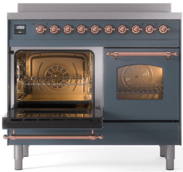 ILVE Nostalgie II 40" Induction Range with Element Stove and Electric Oven in Blue Grey with Copper Trim, UPDI406NMPBGP - Image 4