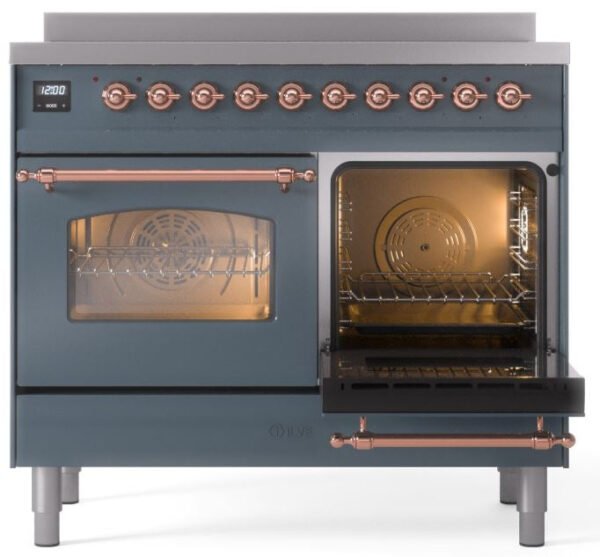 ILVE Nostalgie II 40" Induction Range with Element Stove and Electric Oven in Blue Grey with Copper Trim, UPDI406NMPBGP - Image 5