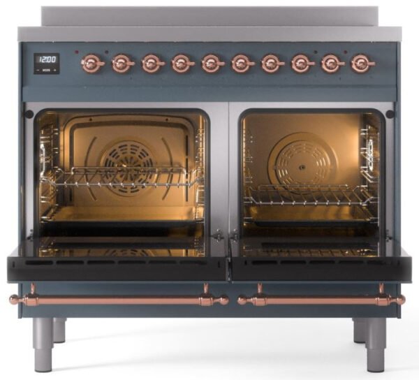 ILVE Nostalgie II 40" Induction Range with Element Stove and Electric Oven in Blue Grey with Copper Trim, UPDI406NMPBGP - Image 2