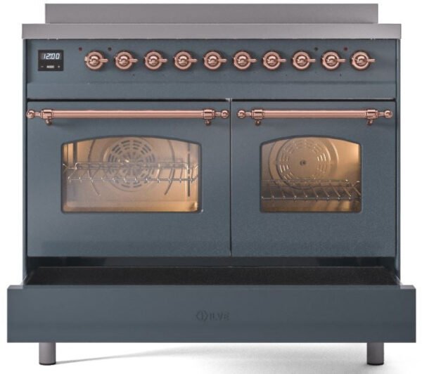 ILVE Nostalgie II 40" Induction Range with Element Stove and Electric Oven in Blue Grey with Copper Trim, UPDI406NMPBGP - Image 6