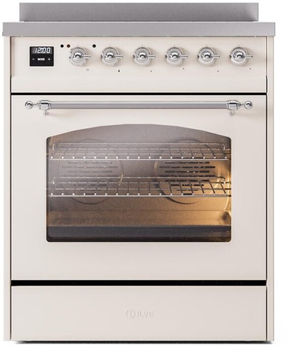 ILVE Nostalgie II 30" Induction Range with Element Stove and Electric Oven in Antique White with Chrome Trim, UPI304NMPAWC - Image 3