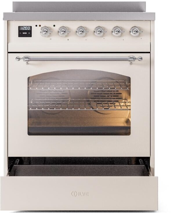 ILVE Nostalgie II 30" Induction Range with Element Stove and Electric Oven in Antique White with Chrome Trim, UPI304NMPAWC - Image 4