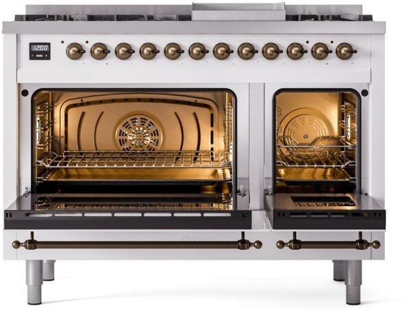 ILVE Nostalgie II 48" Dual Fuel Natural Gas Range in White with Bronze Trim, UP48FNMPWHB - Image 2