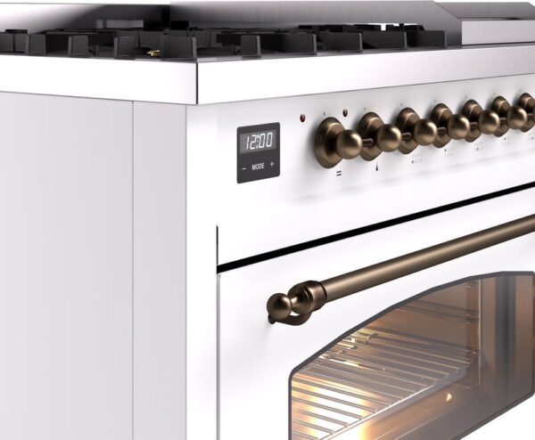 ILVE Nostalgie II 48" Dual Fuel Natural Gas Range in White with Bronze Trim, UP48FNMPWHB - Image 7