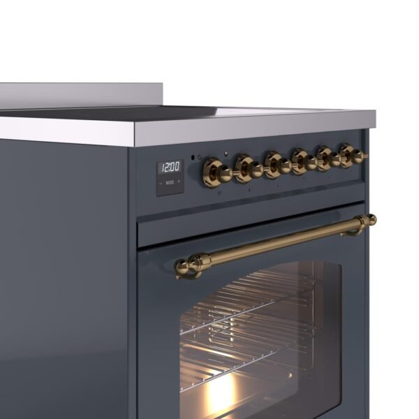 ILVE Nostalgie II 30" Induction Range with Element Stove and Electric Oven in Blue Grey with Brass Trim, UPI304NMPBGG - Image 5