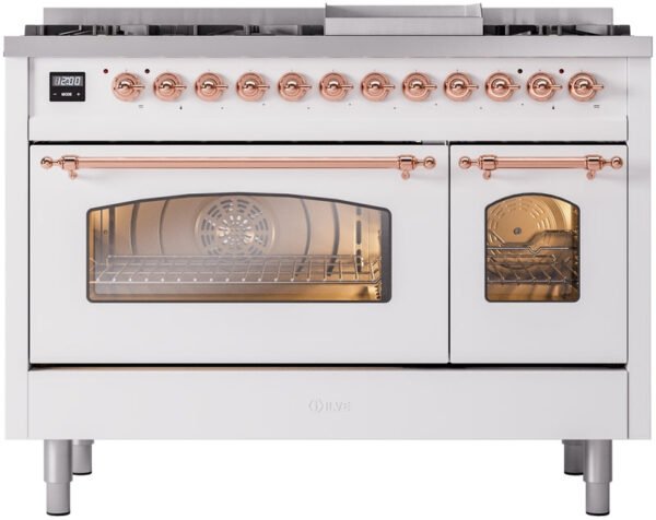 ILVE Nostalgie II 48" Dual Fuel Natural Gas Range in White with Copper Trim, UP48FNMPWHP - Image 3