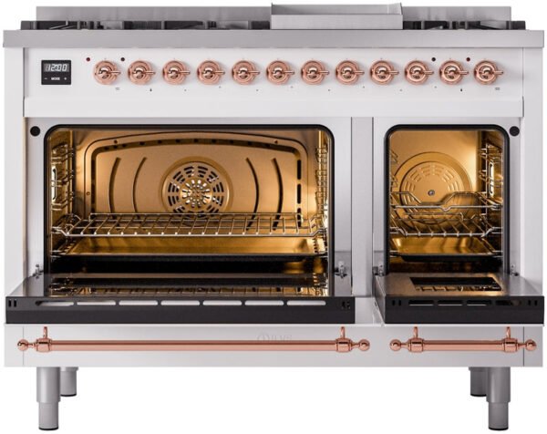 ILVE Nostalgie II 48" Dual Fuel Natural Gas Range in White with Copper Trim, UP48FNMPWHP - Image 2