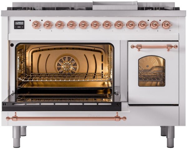 ILVE Nostalgie II 48" Dual Fuel Natural Gas Range in White with Copper Trim, UP48FNMPWHP - Image 4