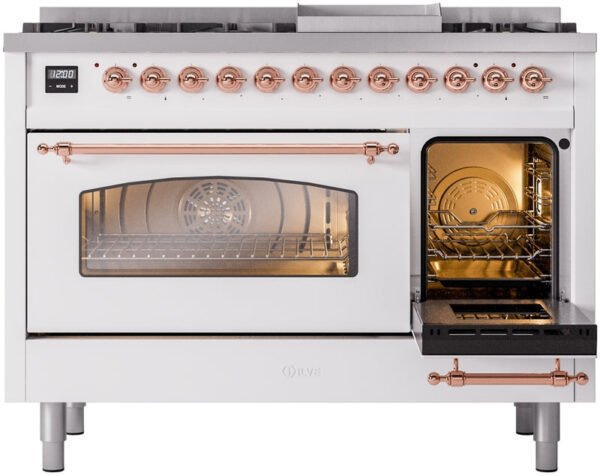 ILVE Nostalgie II 48" Dual Fuel Natural Gas Range in White with Copper Trim, UP48FNMPWHP - Image 5