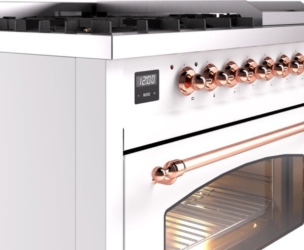 ILVE Nostalgie II 48" Dual Fuel Natural Gas Range in White with Copper Trim, UP48FNMPWHP - Image 7