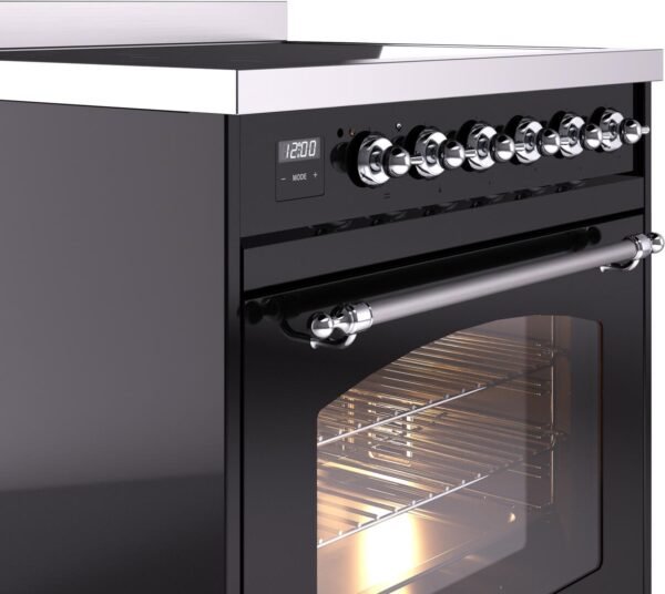 ILVE Nostalgie II 30" Induction Range with Element Stove and Electric Oven in Black with Chrome Trim, UPI304NMPBKC - Image 5