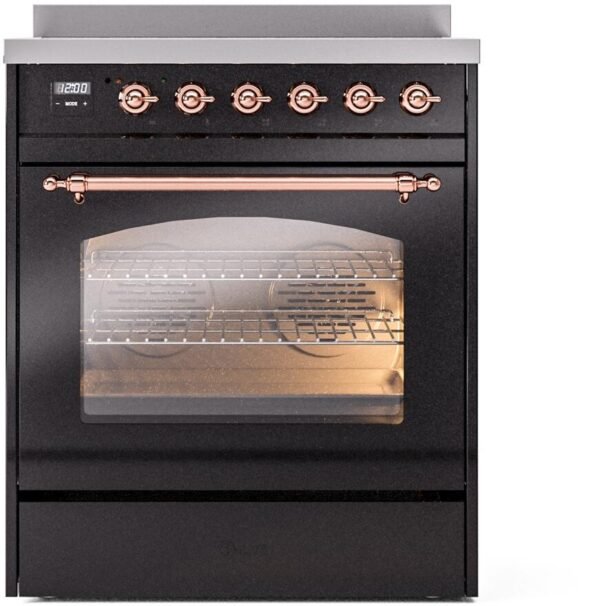 ILVE Nostalgie II 30" Induction Range with Element Stove and Electric Oven in Black with Copper Trim, UPI304NMPBKP - Image 3