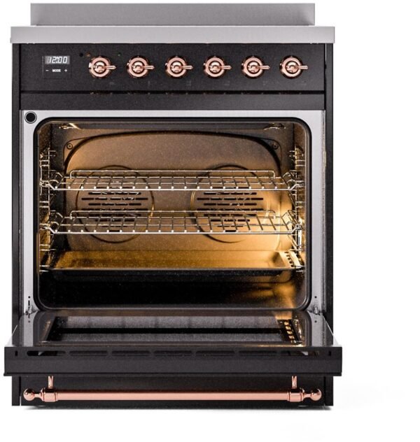 ILVE Nostalgie II 30" Induction Range with Element Stove and Electric Oven in Black with Copper Trim, UPI304NMPBKP - Image 2