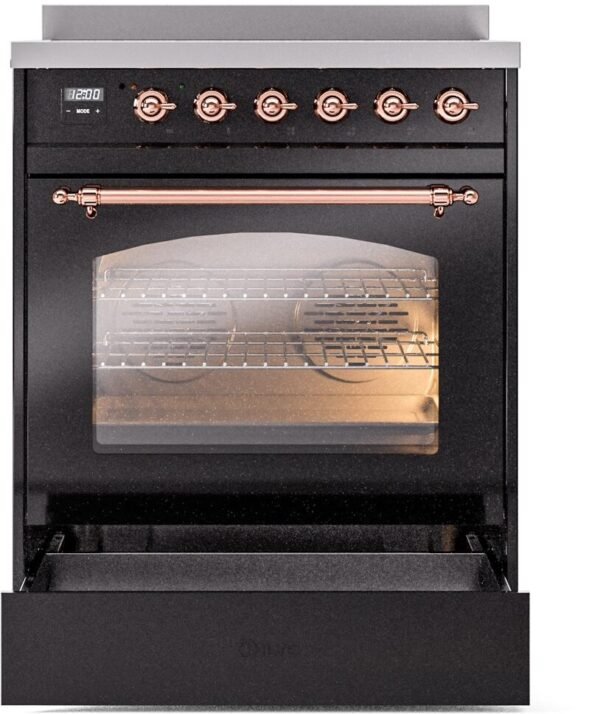 ILVE Nostalgie II 30" Induction Range with Element Stove and Electric Oven in Black with Copper Trim, UPI304NMPBKP - Image 4