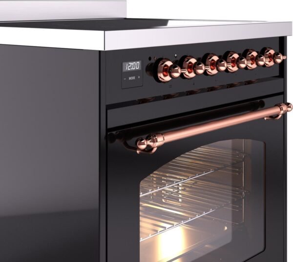 ILVE Nostalgie II 30" Induction Range with Element Stove and Electric Oven in Black with Copper Trim, UPI304NMPBKP - Image 5