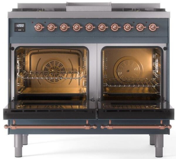 ILVE Nostalgie II 40" Dual Fuel Natural Gas Range in Blue Grey with Copper Trim, UPD40FNMPBGP - Image 2