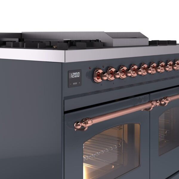 ILVE Nostalgie II 40" Dual Fuel Natural Gas Range in Blue Grey with Copper Trim, UPD40FNMPBGP - Image 7