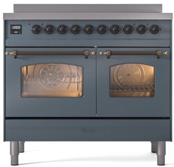 ILVE Nostalgie II 40" Induction Range with Element Stove and Electric Oven in Blue Grey with Bronze Trim, UPDI406NMPBGB - Image 3