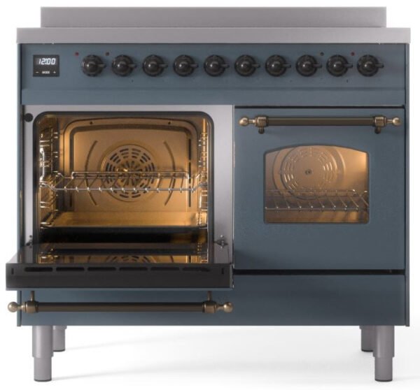 ILVE Nostalgie II 40" Induction Range with Element Stove and Electric Oven in Blue Grey with Bronze Trim, UPDI406NMPBGB - Image 4