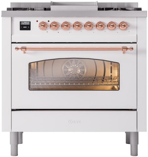 ILVE Nostalgie II 36" Dual Fuel Propane Gas Range in White with Copper Trim, UP36FNMPWHPLP - Image 3