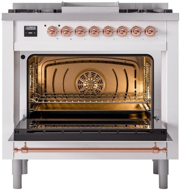 ILVE Nostalgie II 36" Dual Fuel Propane Gas Range in White with Copper Trim, UP36FNMPWHPLP - Image 2