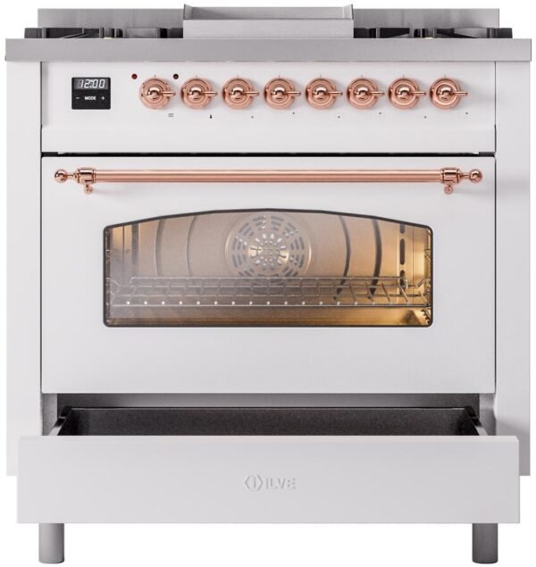 ILVE Nostalgie II 36" Dual Fuel Propane Gas Range in White with Copper Trim, UP36FNMPWHPLP - Image 4