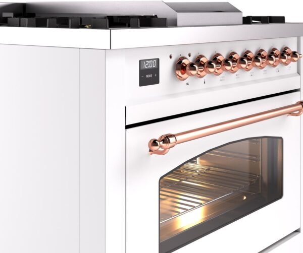 ILVE Nostalgie II 36" Dual Fuel Propane Gas Range in White with Copper Trim, UP36FNMPWHPLP - Image 5