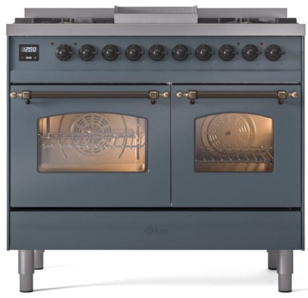 ILVE Nostalgie II 40" Dual Fuel Propane Gas Range in Blue Grey with Bronze Trim, UPD40FNMPBGBLP - Image 3