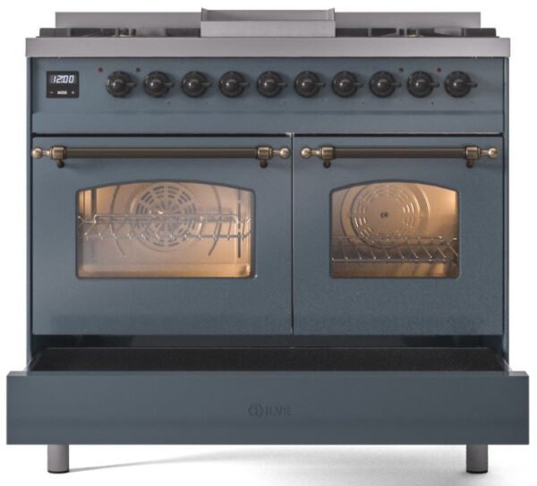 ILVE Nostalgie II 40" Dual Fuel Propane Gas Range in Blue Grey with Bronze Trim, UPD40FNMPBGBLP - Image 6