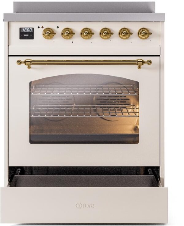 ILVE Nostalgie II 30" Induction Range with Element Stove and Electric Oven in Antique White with Brass Trim, UPI304NMPAWG - Image 4