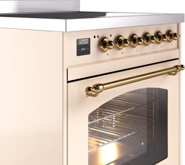 ILVE Nostalgie II 30" Induction Range with Element Stove and Electric Oven in Antique White with Brass Trim, UPI304NMPAWG - Image 5