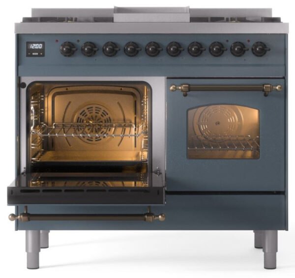 ILVE Nostalgie II 40" Dual Fuel Natural Gas Range in Blue Grey with Bronze Trim, UPD40FNMPBGB - Image 4