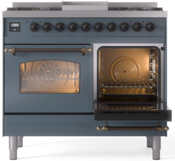 ILVE Nostalgie II 40" Dual Fuel Natural Gas Range in Blue Grey with Bronze Trim, UPD40FNMPBGB - Image 5