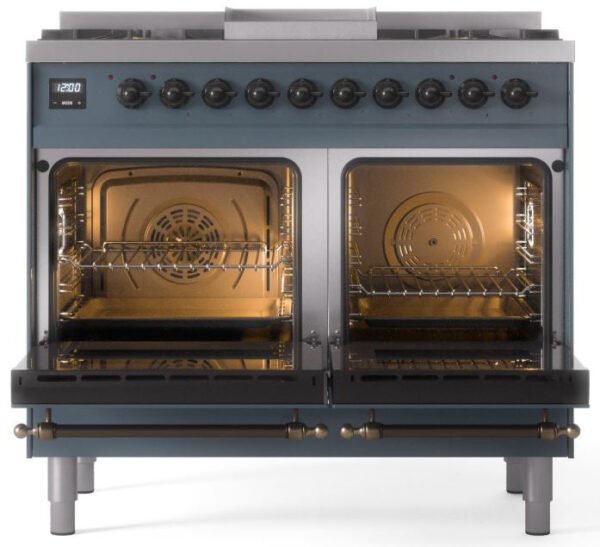 ILVE Nostalgie II 40" Dual Fuel Natural Gas Range in Blue Grey with Bronze Trim, UPD40FNMPBGB - Image 2